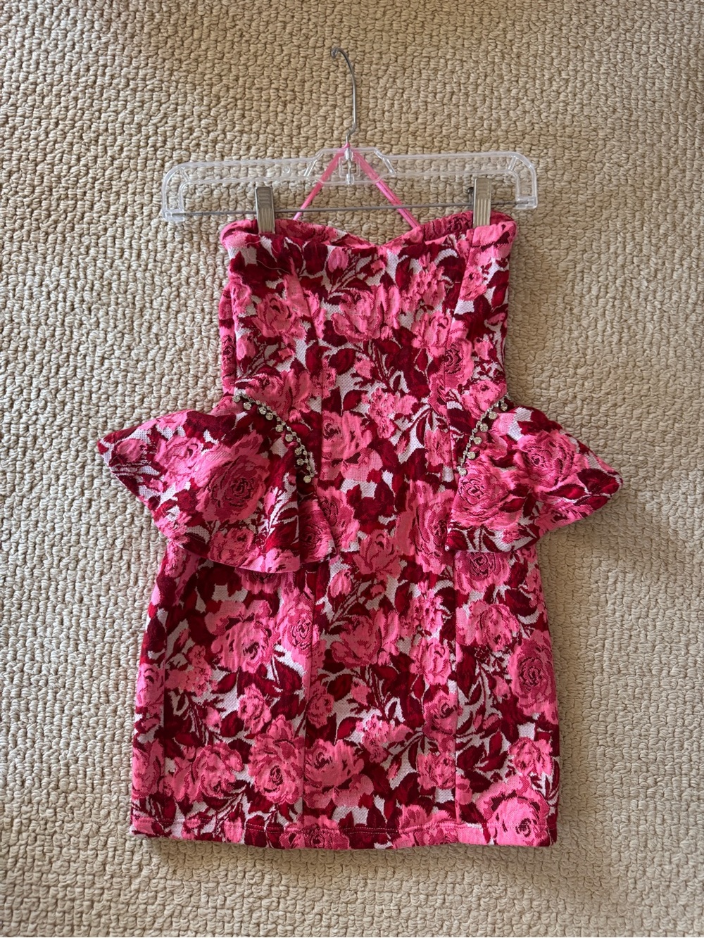 Zara Pink Floral Peplum Dress with Ruffle Detail